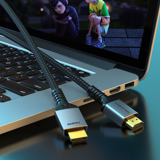 Cabletime HM8K HDMI 2.1 Ultra High Speed 48Gbps 4K 120Hz HDR VRR Braided Cable HDMI Male - HDMI Male 2m Black