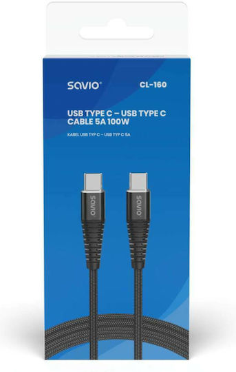 Savio USB 2.0 Cable USB-C Male - USB-C 100W Black 2m CL-160