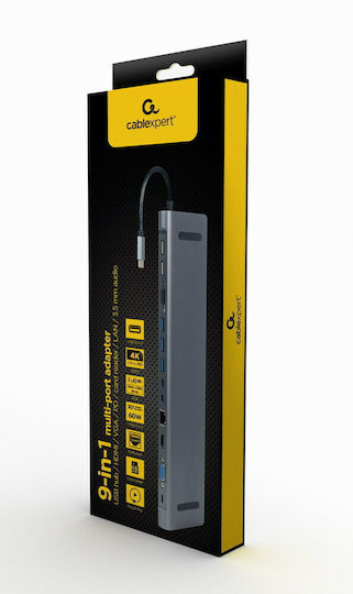 Gembird USB-C Docking Station with HDMI 4K PD Ethernet Gray (A-CM-COMBO9-01)