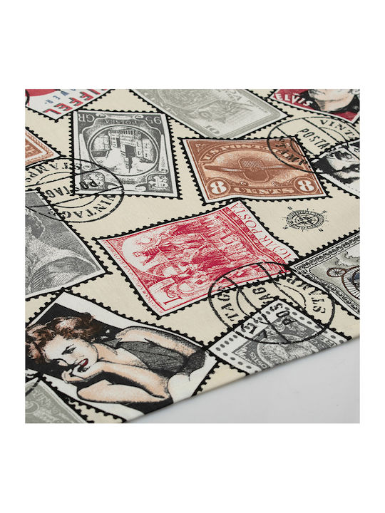 Dimcol Vintage Post Stamps Cotton & Polyester Stain Resistant Tablecloth 482 Ecru 140x180cm