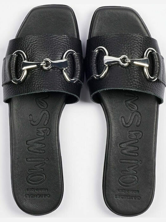 Leather Women's Flat Sandals in Black Color