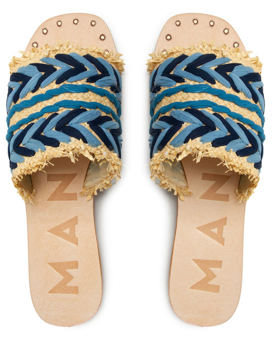 Leather Women's Flat Sandals in Blue Color