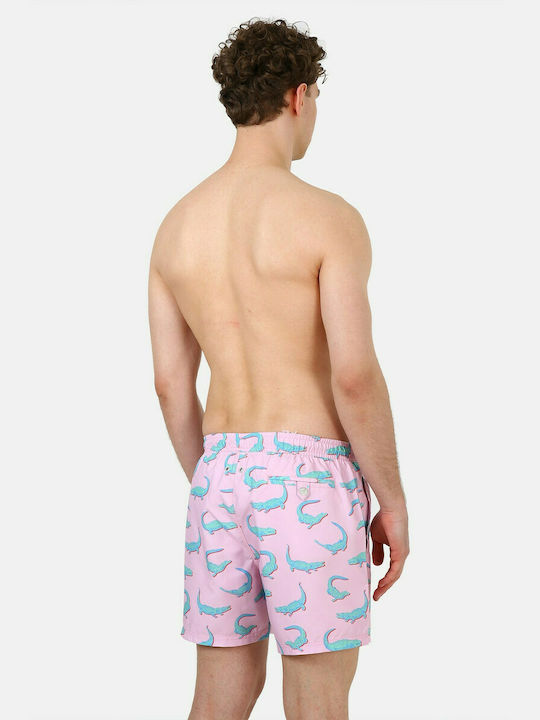 John Frank Crocodile Herren Badebekleidung Shorts Rosa mit Mustern