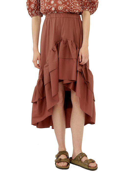 High-waisted Midi Skirt Brown