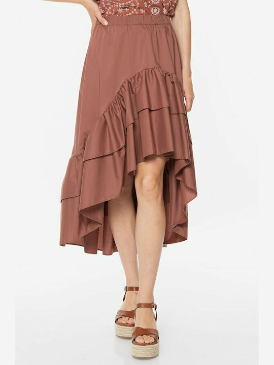 High-waisted Midi Skirt Brown