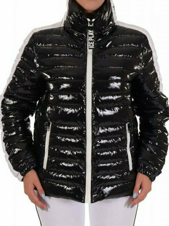Kurz Damen Puffer Jacke für Winter Schwarz