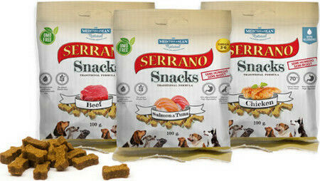 Mediterranean Natural Serrano Treat for Puppies Small Breeds Gluten Free with Ton and Salmon 100gr MS68175