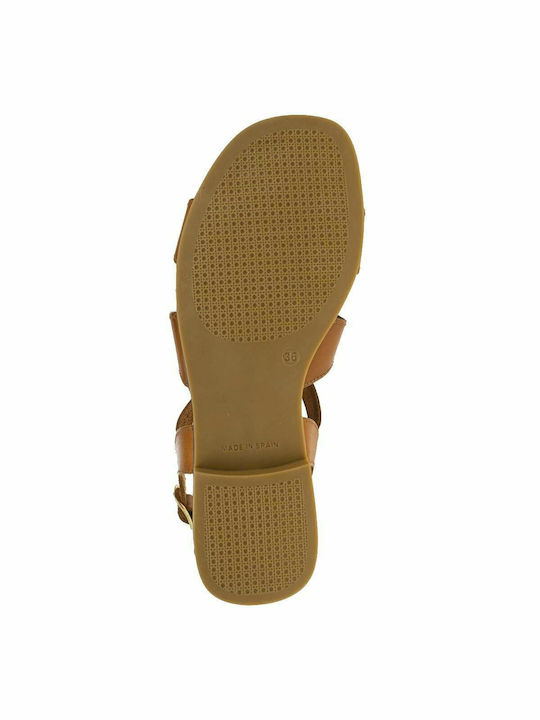 Leather Women's Flat Sandals in Tabac Brown Color