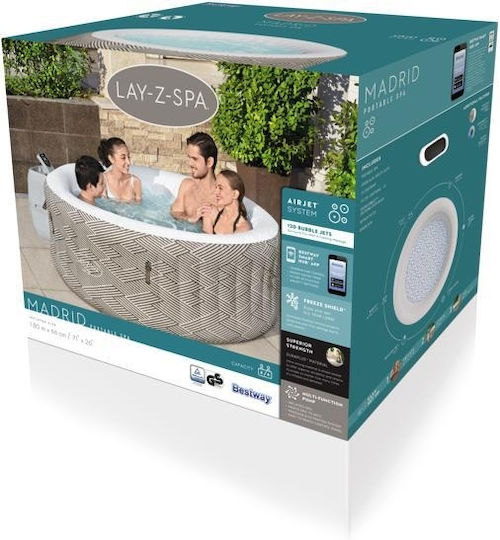 Bestway Runde Schwimmbecken 669l Aufblasbar mit Hydromassage 180x66cm Beiges