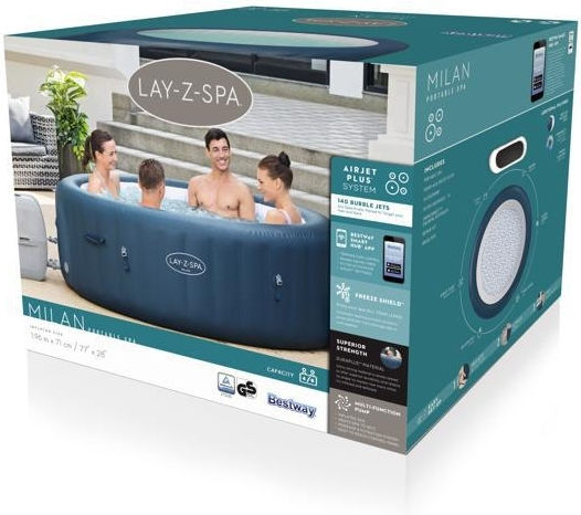 Lay-Z-Spa Milan Airjet Plus Round Swimming Pool 916L Inflatable with Hydromassage 196x71cm Blue