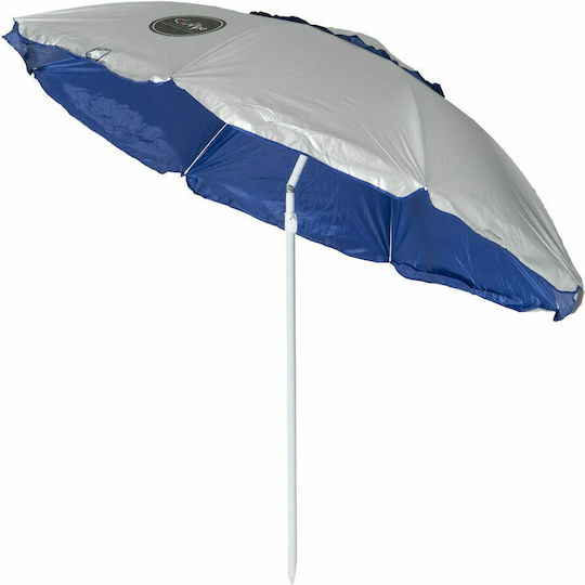 Campo Kerry Strandsonnenschirm Durchmesser 1.90m mit UV Schutz und Belüftung Silver/Blue