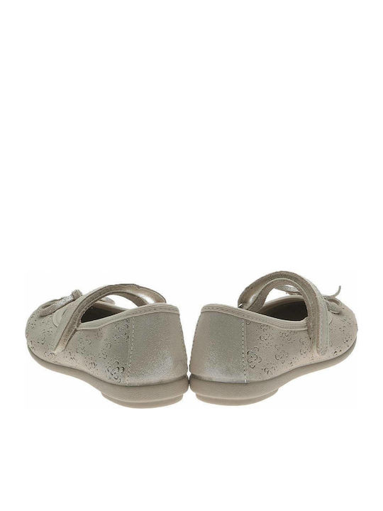 Kids Leather Ballerinas with Hoop & Loop Closure Beige