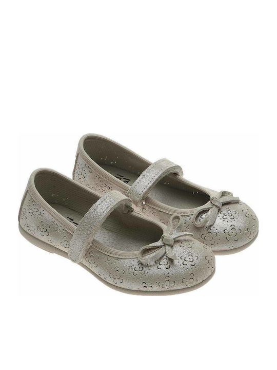 Kids Leather Ballerinas with Hoop & Loop Closure Beige