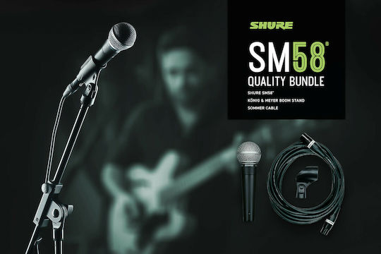 Shure SM58-KM-SOM Комплект Δυναμικό Микрофон XLR Ръчно изработено за Вокали Комплект с високо качество в Черен Цвят