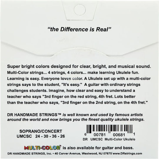 DR Σετ Nylon Χορδών 24 - 36" για Γιουκαλίλι Multi Color UMCSC Ukulele