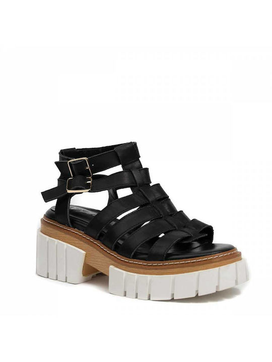 Favela Leather Women's Sandals Behati with Ankle Strap Black