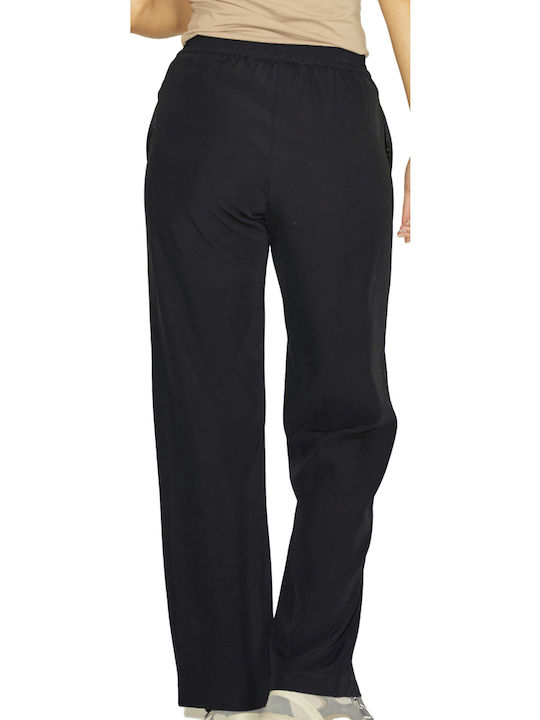 Jack & Jones Γυναικείο Ψηλόμεσο Υφασμάτινο Παντελόνι με Λάστιχο σε Κανονική Εφαρμογή Μαύρο