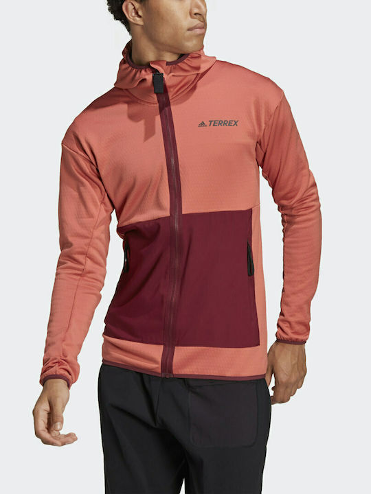Terrex Tech Lite Hiking Men's Fleece Hooded Cardigan with Zipper Pink