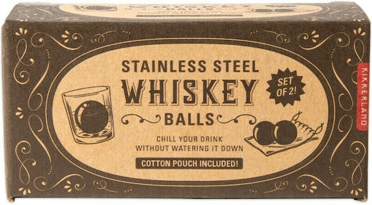 Kikkerland Whiskey Balls Διακοσμητικά Παγάκια Ανοξείδωτα με Θήκη Αποθήκευσης & Ποτήρια 2τμχ