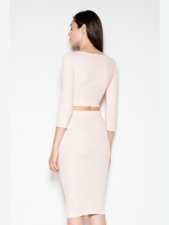 Venaton Set with High Waist Midi Skirt in Pink color