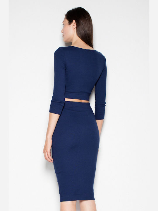 Venaton Set with High Waist Midi Skirt in Navy Blue color