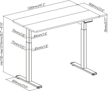 Electric Desk Wooden White with Metal Legs & Adjustable Height 120x60cm