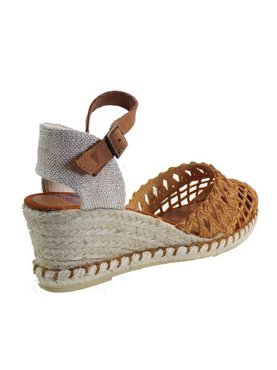 Malena Women's Leather Platform Espadrilles Tabac Brown