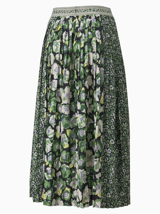 X Liberty Πλισέ Ψηλόμεση Midi Φούστα Floral Πράσινη