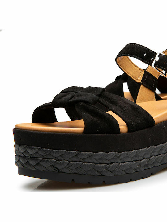 Neusch Women's Flat Sandals with Strap Flatforms in Black Color