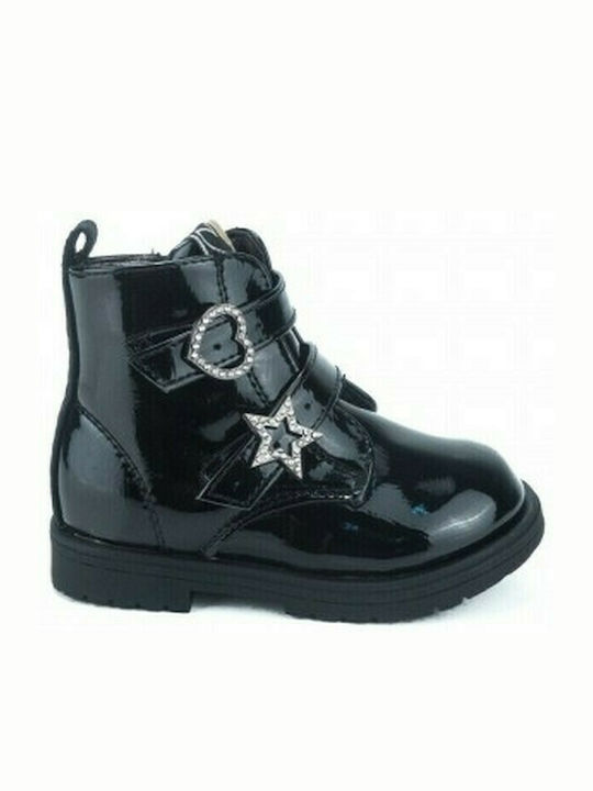 Asso Kids Patent Leather Boots with Zipper Black