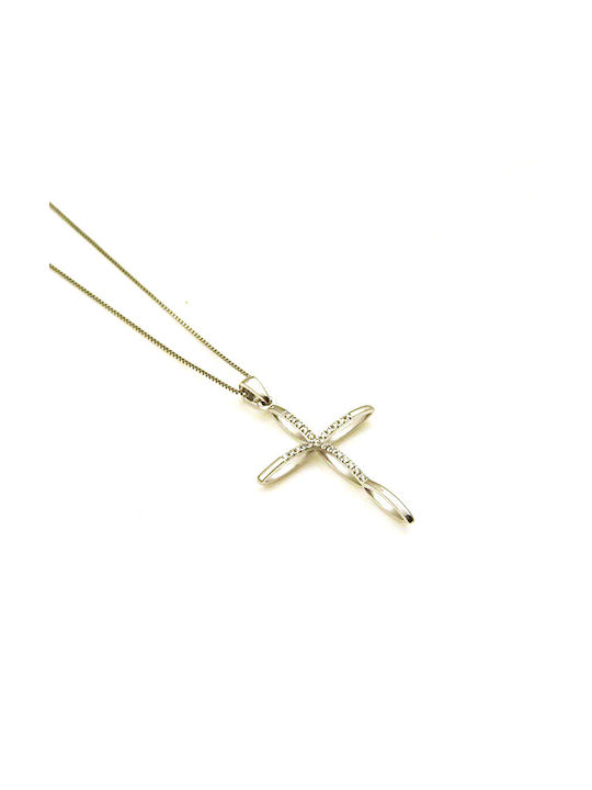 DIAMONDJOOLS 12191/02 Damenkreuz aus 18K Weißgold mit Diamanten (mit Kette)