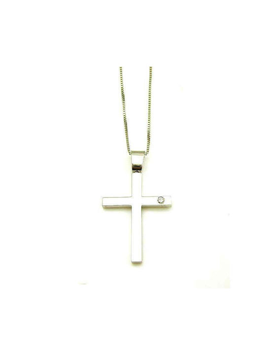 DIAMONDJOOLS 11518/02 Double sided cross in 18K White Gold with diamonds (with chain)