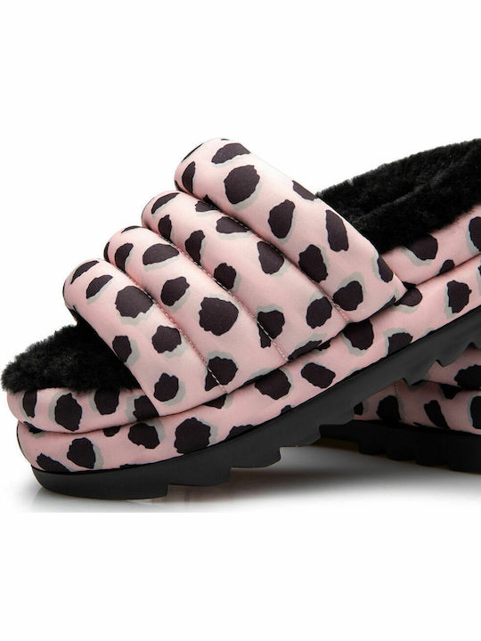 Maxi Δερμάτινα Γυναικεία Σανδάλια Flatforms Cheetah Pink