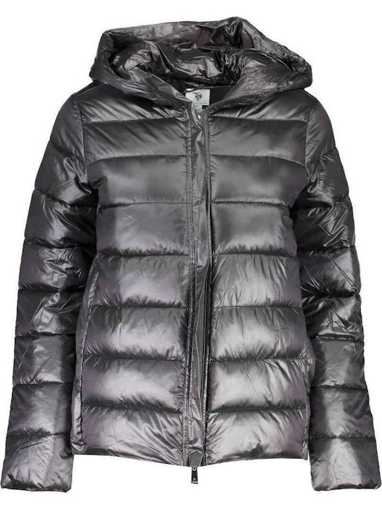 Charline Women's Short Puffer Jacket for Winter with Hood Black