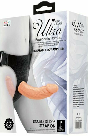 Baile Ultra Passionate Harness Harness με Διπλό Dildo 13.5cm στο χρώμα του δέρματος