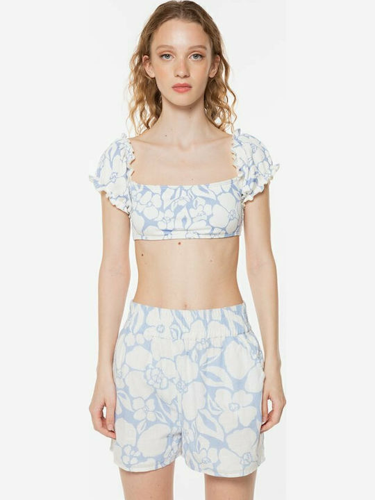 Beyond The Blue Pe umăr Top bikini Floral Albastru deschis