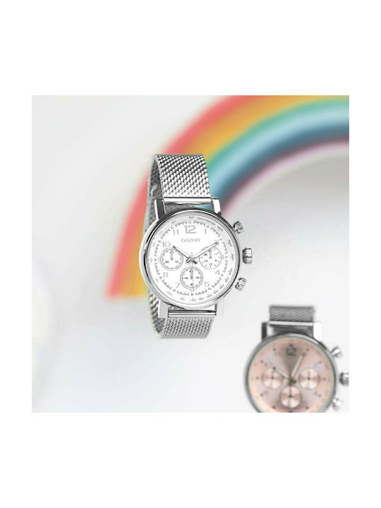 Oozoo Watch Chronograph Battery with Silver Metal Bracelet