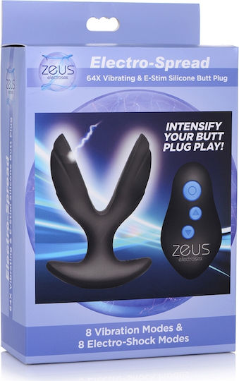 XR Zeus Electro Spread 64x Vibrating & E-Stim Silicone But Plug for Electro-stimulation in Black Color