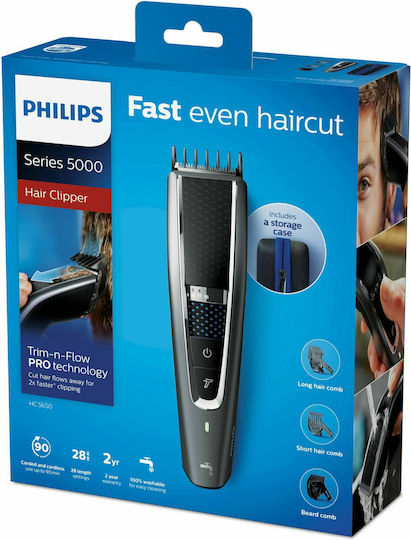 Philips Series 5000 Επαναφορτιζόμενη Κουρευτική Μηχανή Silver/Black HC5650/15