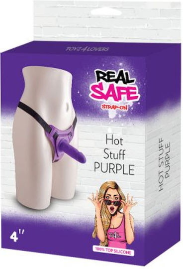 Toyz4lovers Real Safe Hot Stuff Harness με Dildo σε Μωβ Χρώμα