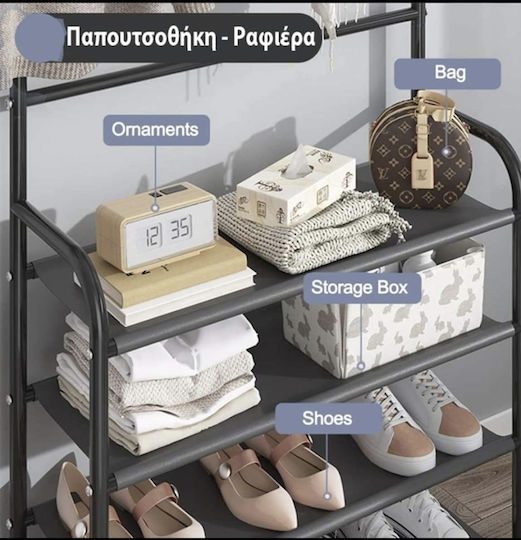 Entry Furniture with Hanger & Shoe Rack Black Velvet-Black Metal 80x26x168cm