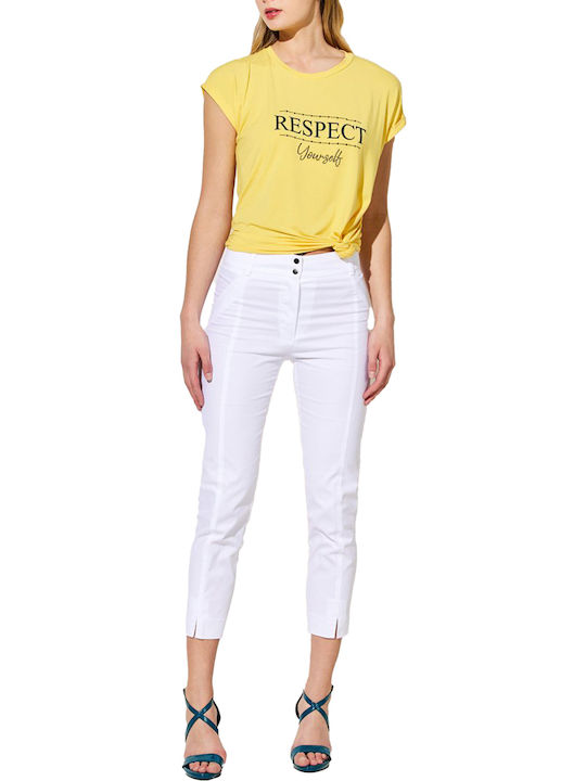Women's Fabric Capri Trousers Slim Fit White