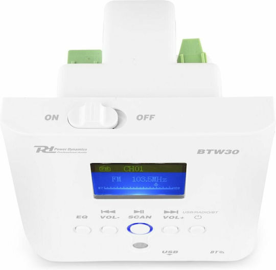 Power Dynamics BTW30 Priză Amplificator fără Cadrul Incorporat 2x15Watt, Bluetooth, FM, USB, Mp3 în culoarea Alb 100VS979 952.480