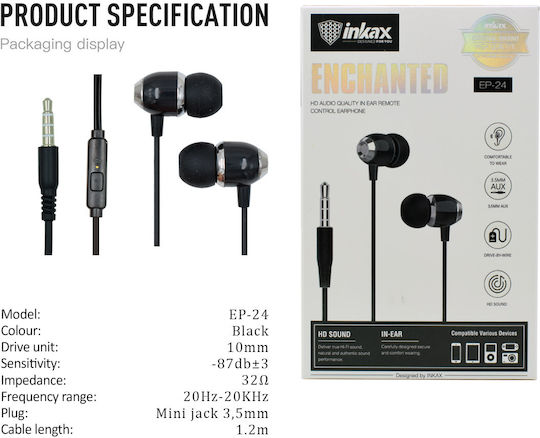 Inkax EP-24 In-ear Handsfree με Βύσμα 3.5mm Μαύρο