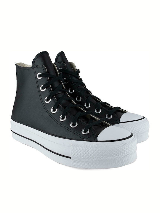 Chuck Taylor All Star Lift Leather High Top Flatforms Boots Black / White