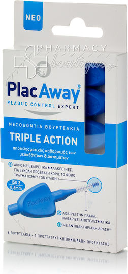 PlacAway Triple Action Interdental Brushes 0.6mm Blue 6pcs