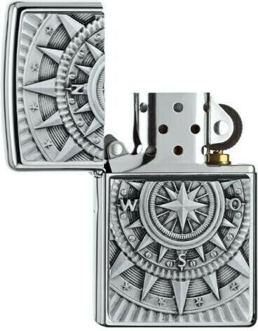 Zippo Compass Ветроустойчив Запалка с Пламък в Сребрист Цвят