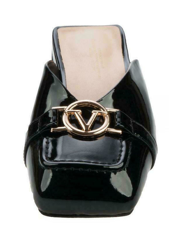 Women's Mules in Black Leather Flat