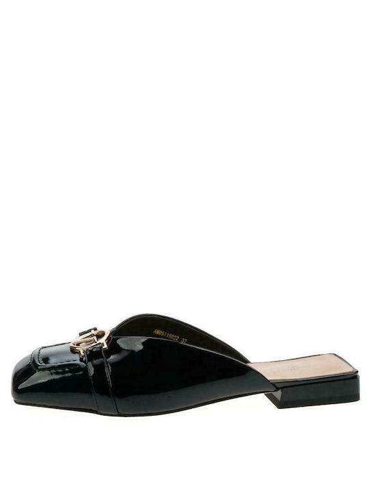 Women's Mules in Black Leather Flat