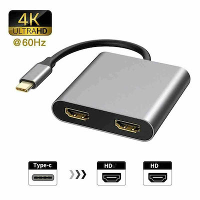 Andowl USB-C Stație de andocare cu HDMI 4K și conexiune 2 monitoare Argint (Q-HD400)